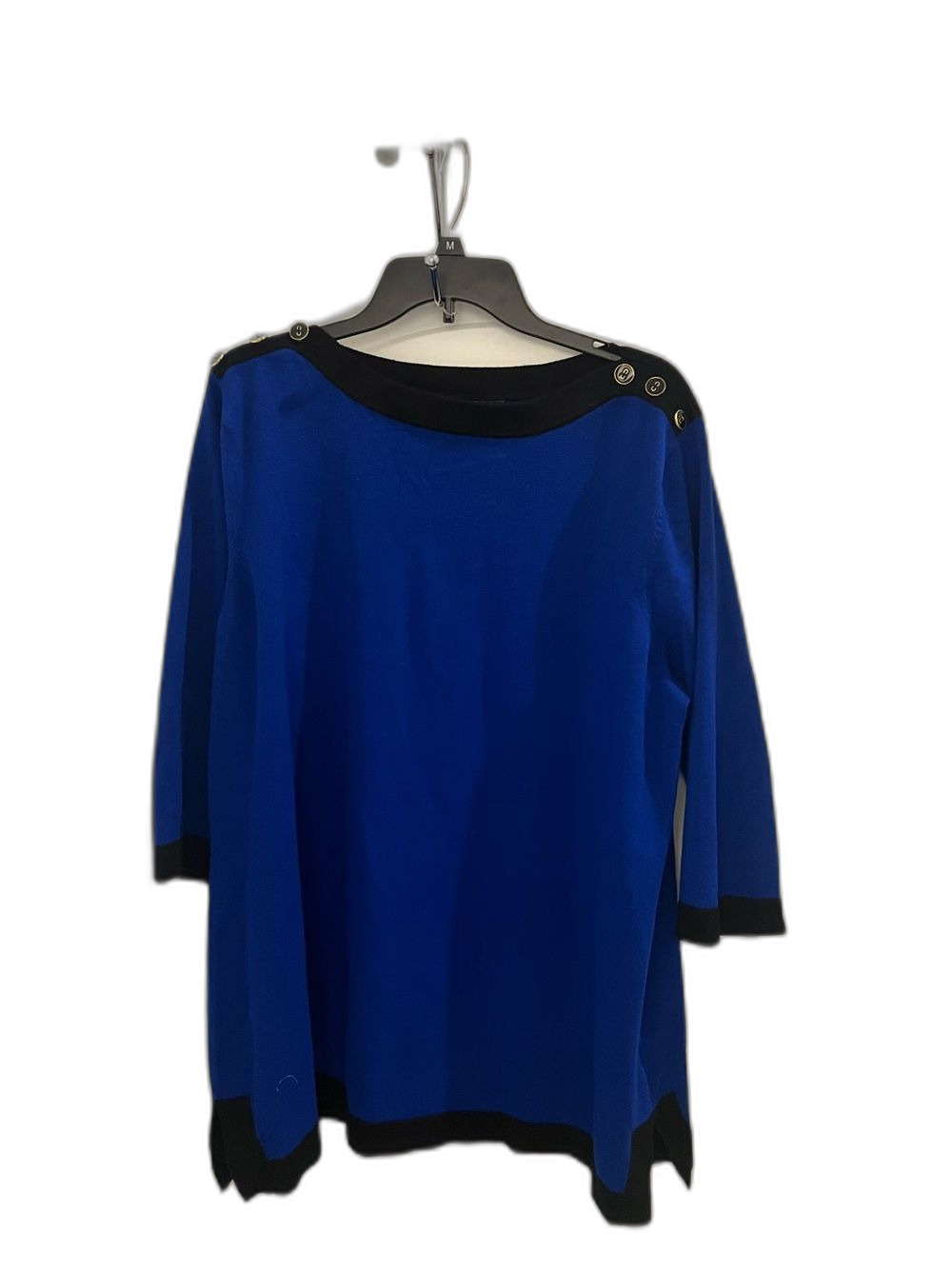 Cable & Gauge 1X Blue Black Trim Knit Tunic Top 3/4 Sleeve